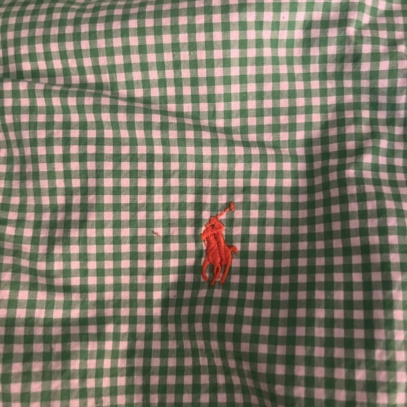 Ralph Lauren Polo Men’s green white gingham button down shirt. Men’s large - Picture 3 of 7